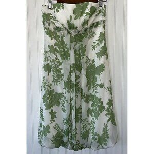 Davids Bridal Strapless Mint Green White Floral Bubble Hem Chiffon Dress…